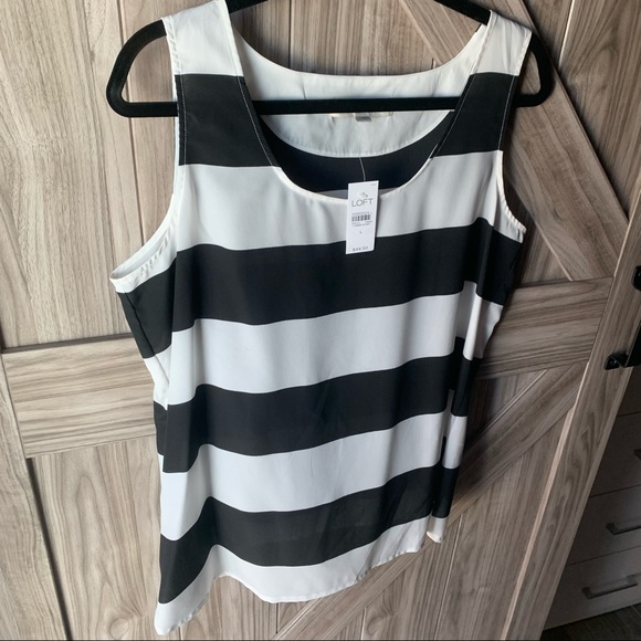 Loft Business Casual Tank Top - Black & White Stripes - Picture 2 of 6